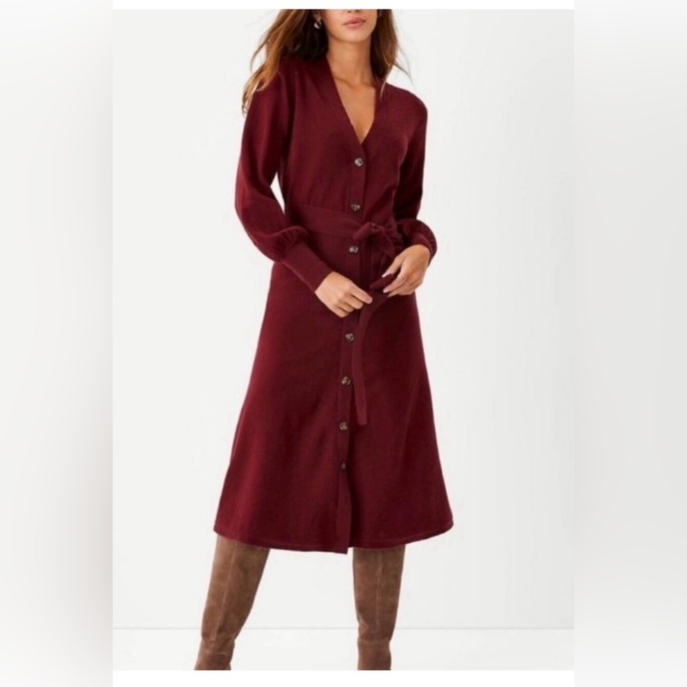 Ann Taylor Elegant Burgundy Sweater Button-Down Dress
